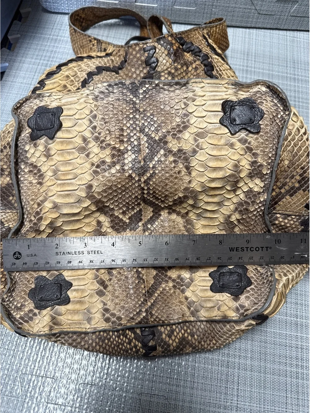 HILIPPA SWEET Python Snakeskin Leather Hobo Tote Bag Brown Tan